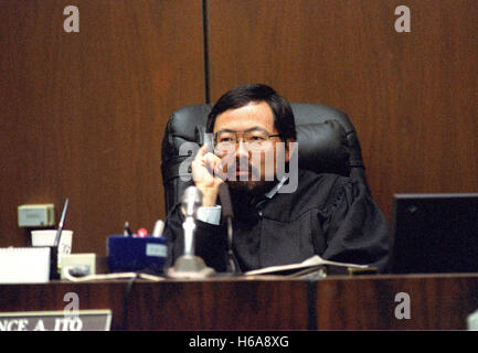 July 13, 1995 - Los Angeles, California, United States of America - Superior Court Judge Lance Ito presides during the trial of former NFL star running back O.J. Simpson for the murder of his former wife, Nicole Brown Simpson and a friend of hers, restaurant waiter, Ron Goldman in Los Angeles County Superior Court in Los Angeles, California on July 13, 1995..Credit: Steve Grayson / Pool via CNP (Credit Image: © Steve Grayson/CNP via ZUMA Wire) Stock Photo