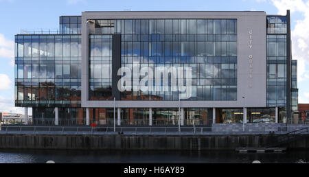 City Quays 1 at Belfast Harbour - office development in the Belfast Harbour with tenants Baker & McKenzie, Cayan, and Macom Stock Photo