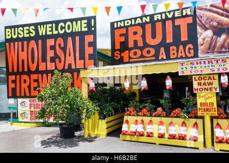 Florida Palm Coast,Indian River Fruit,roadside stand,vendor vendors seller sell selling,stall stalls booth market marketplace,produce,sale,signs,FL160 Stock Photo