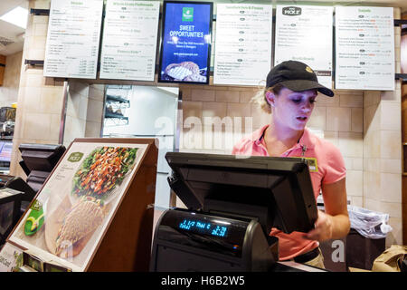 Florida,South,Port St. Saint Lucie,Panera Bread,interior inside,restaurant restaurants food dining eating out cafe cafes bistro,counter,working,work,w Stock Photo