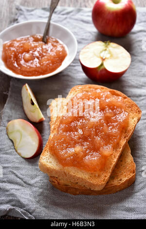 Sweet sandwich, apple jam on toast bread Stock Photo