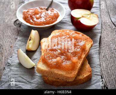 Apple jam on toast bread, sweet sandwich Stock Photo