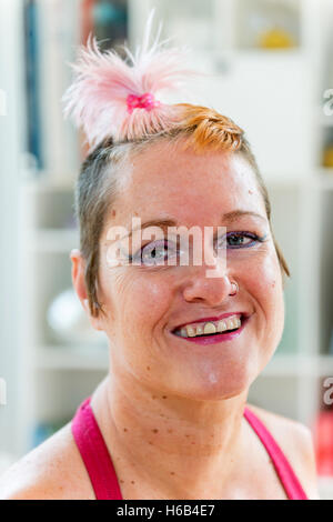 Artist Alison Lapper at home in Shoreham-by-Sea. Stock Photo