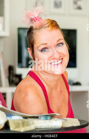 Artist Alison Lapper at home in Shoreham-by-Sea. Stock Photo