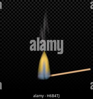 Realistic burning match on a gradient background. flames. The tree structure. Graphical element for documents, templates, posters and leaflets. illustration Stock Vector