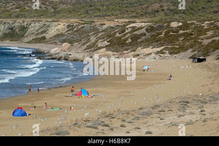 Protected area around turtle nest sites at Lara beach on the Akamas Peninsula, Republic of Cyprus Stock Photo