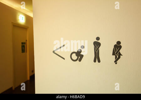 United Kingdom, Scotland, Glasgow, fanny toilet signs (men, women, disabled)  at the Lighthouse building Stock Photo