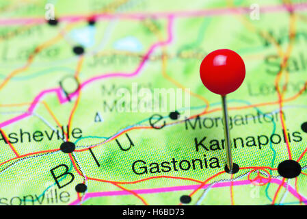 Gastonia pinned on a map of North Carolina, USA Stock Photo