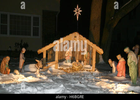 snow village outdoor nativity scene