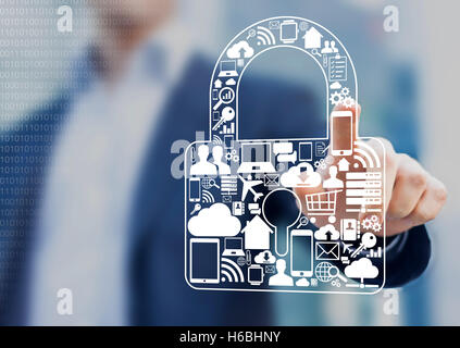 Concept about security of digital information such as internet, e-commerce, flights and mobile devices Stock Photo