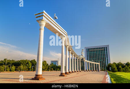 Ezgulik Arch on Independence Square in Tashkent, Uzbekistan. Stock Photo