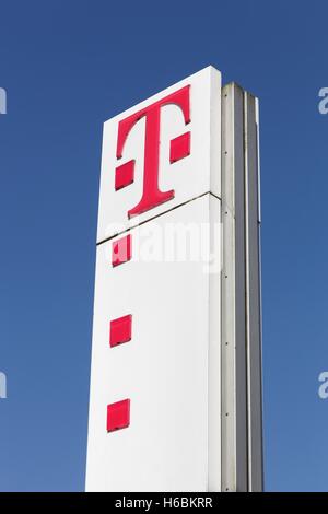Deutsche Telekom sign on a panel Stock Photo