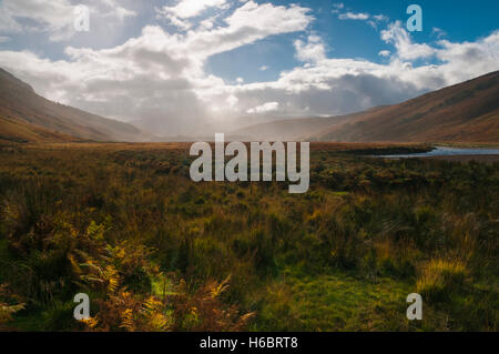 Heavy weather approaching Strath More in Sutherland, Scotland. Stock Photo