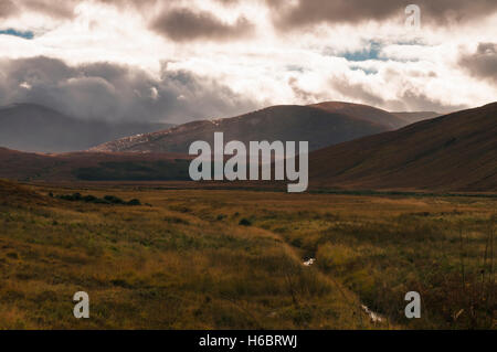 Heavy weather approaching Strath More in Sutherland, Scotland. Stock Photo