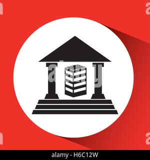 silhouette building bank icon orange background vector Stock Vector