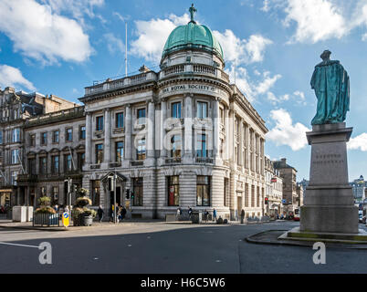 The Royal Society of Edinburgh building at corner of George Street and Hanover Street in Edinburgh Scotland with King George IV Stock Photo
