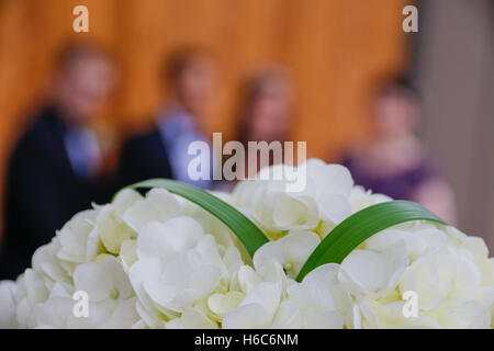 Hydrangea bouquet being used on a wedding day Stock Photo