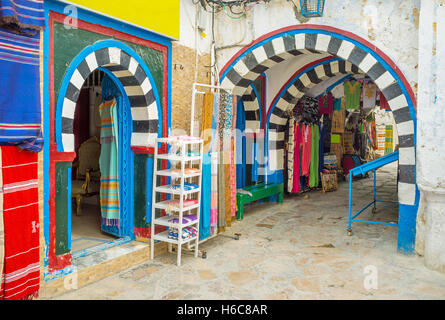 The passage in the old town is the best place to locate a shop, Hammamet, Tunisia. Stock Photo