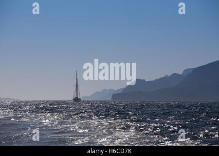 Luxury sailing ship on the sea at sunset, Marseille, France Stock Photo