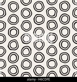 Vector Seamless Black and White Hand Drawn Circles Pattern Stock Vector