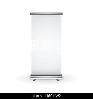 Blank realistic roll-up banner with shadow isolated on white Stock Vector