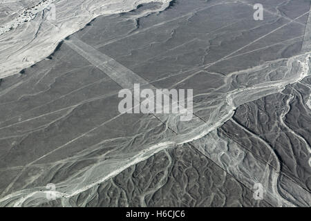 view from plane on the lines Nazca Stock Photo