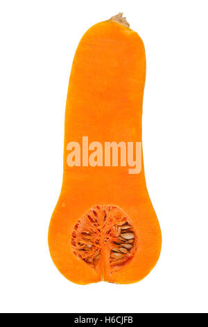 Cross section of butternut squash with seeds, isolated on a white background Stock Photo