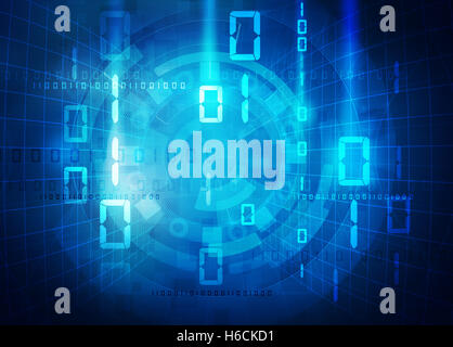 blue technology background with binary data Stock Photo