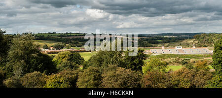 Bishop Auckland, October 2016. View from Auckland Castle towards the Roman town of Binchester over the site of Kynren, a summer historical pageant Stock Photo