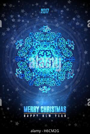 Christmas background with big vintage blue gold snowflake. Vector eps 10. Stock Vector