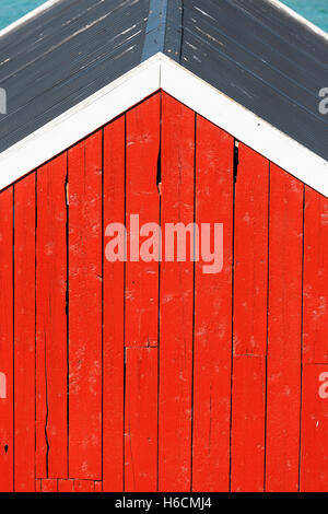 Traditional timber fish houses. Lofoten Islands fishing house design, Norway Stock Photo