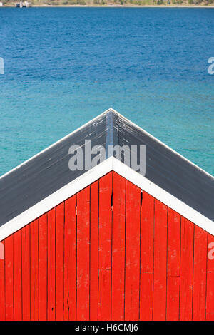 Traditional timber fish houses. Lofoten Islands fishing house design, Norway Stock Photo