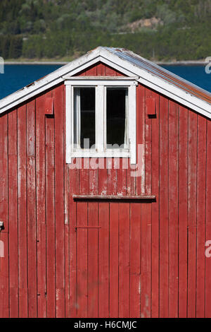 Traditional timber fish houses. Lofoten Islands fishing house design, Norway Stock Photo