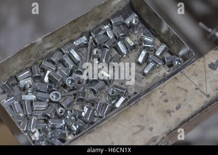 Metal car chassis welding in parts factory Stock Photo
