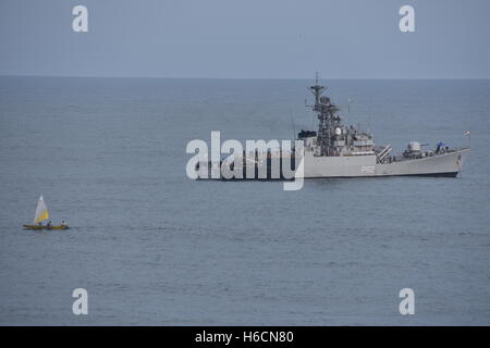 Indian Navy corvettes in Bay of Bengal, India Stock Photo