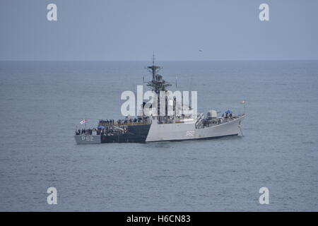 Indian Navy corvettes in Bay of Bengal, India Stock Photo