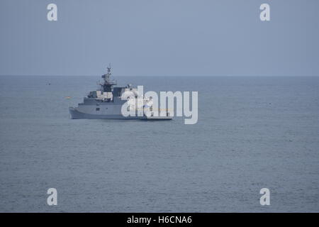 Indian Navy corvettes in Bay of Bengal, India Stock Photo