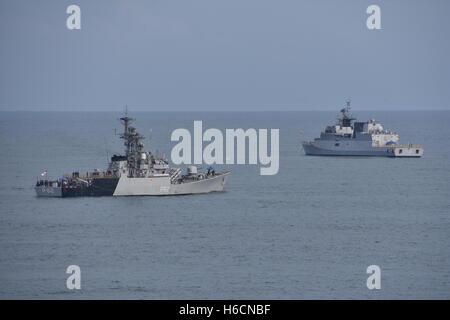 Indian Navy corvettes in Bay of Bengal, India Stock Photo