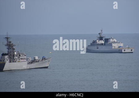 Indian Navy corvettes in Bay of Bengal, India Stock Photo