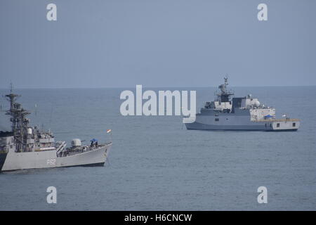 Indian Navy corvettes in Bay of Bengal, India Stock Photo