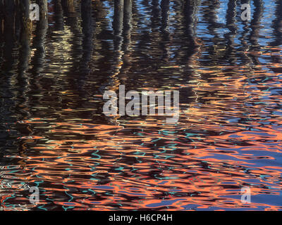 Abstract reflection of buildings.  Fisherman's Wharf. Monterey, California Stock Photo