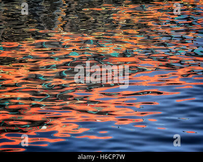 Abstract reflection of buildings.Fisherman's Wharf. Monterey, California Stock Photo