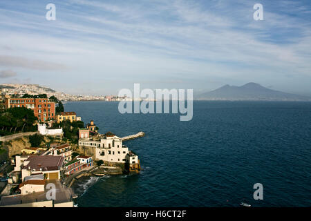 Scenic view of the Gulf of Naples with the volcano Vesuvius from Posillipo, Campania, Italy, Europe Stock Photo