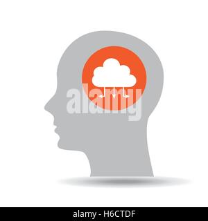 silhouette head cloud data connected icon graphic vector illustration eps 10 Stock Vector
