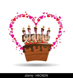 heart cartoon cake candles strawberry and cream chocolate icon design vector illustration Stock Vector