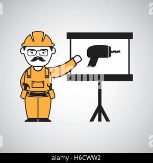 construction man and drill graphic vector illustration Stock Vector