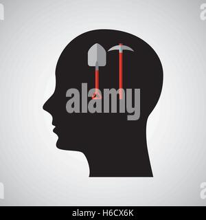 head silhouette black icon shovel and pick vector illustration eps 10 Stock Vector