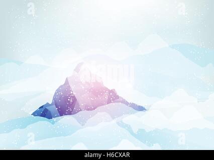 Snowy Mountains Peak with Clouds under it - Vector Illustration Stock Vector