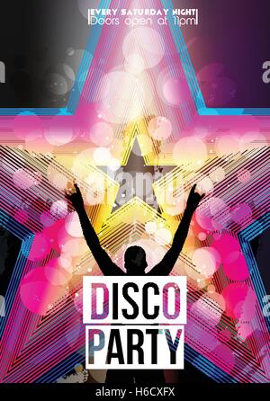 Retro Disco Party Flyer Template - Vector Illustration Stock Vector