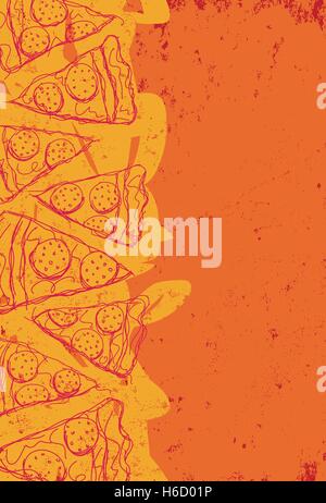 Pizza Slices  Sketchy, hand drawn pizza slices over an abstract background. Stock Vector